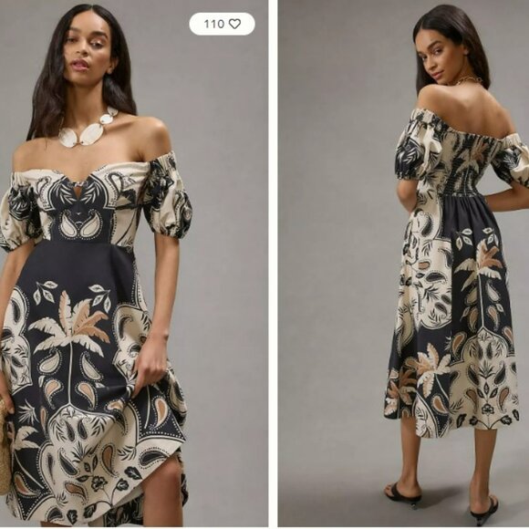 Anthropologie Maeve Puff Sleeve Sweetheart Midi Dress 4 - Picture 1 of 11